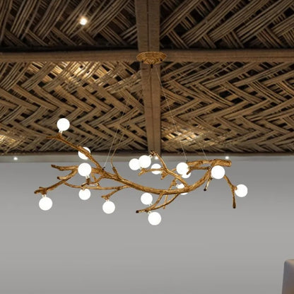Zen Wabi-Sabi Resin Tree-Branch LED Chandelier – 10-Head Warm Light Pendant – Duvencioglu