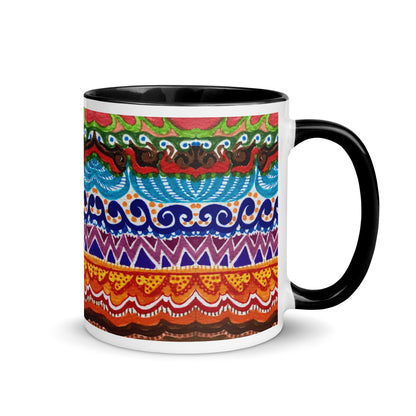 Boho Tribal Pattern Mug – Colorful Ethnic Waves and Geometric Shapes Ceramic Cup – Duvencioglu