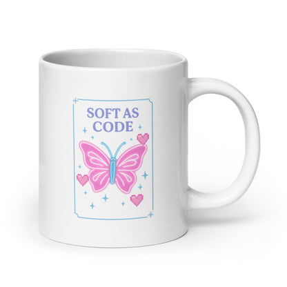 Neon Butterfly & Pixel Heart Mug – Soft Glow Retro Web Aesthetic Gift – Duvencioglu