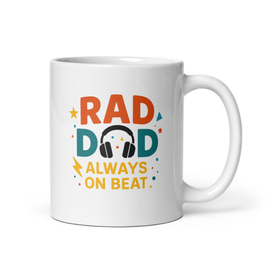 Rad Dad Mug – Always On Beat Cool Design – Fun Father&#39;s Day Gift – Retro Style Coffee Cup – Trendy and Playful Dad Gift Idea – Duvencioglu