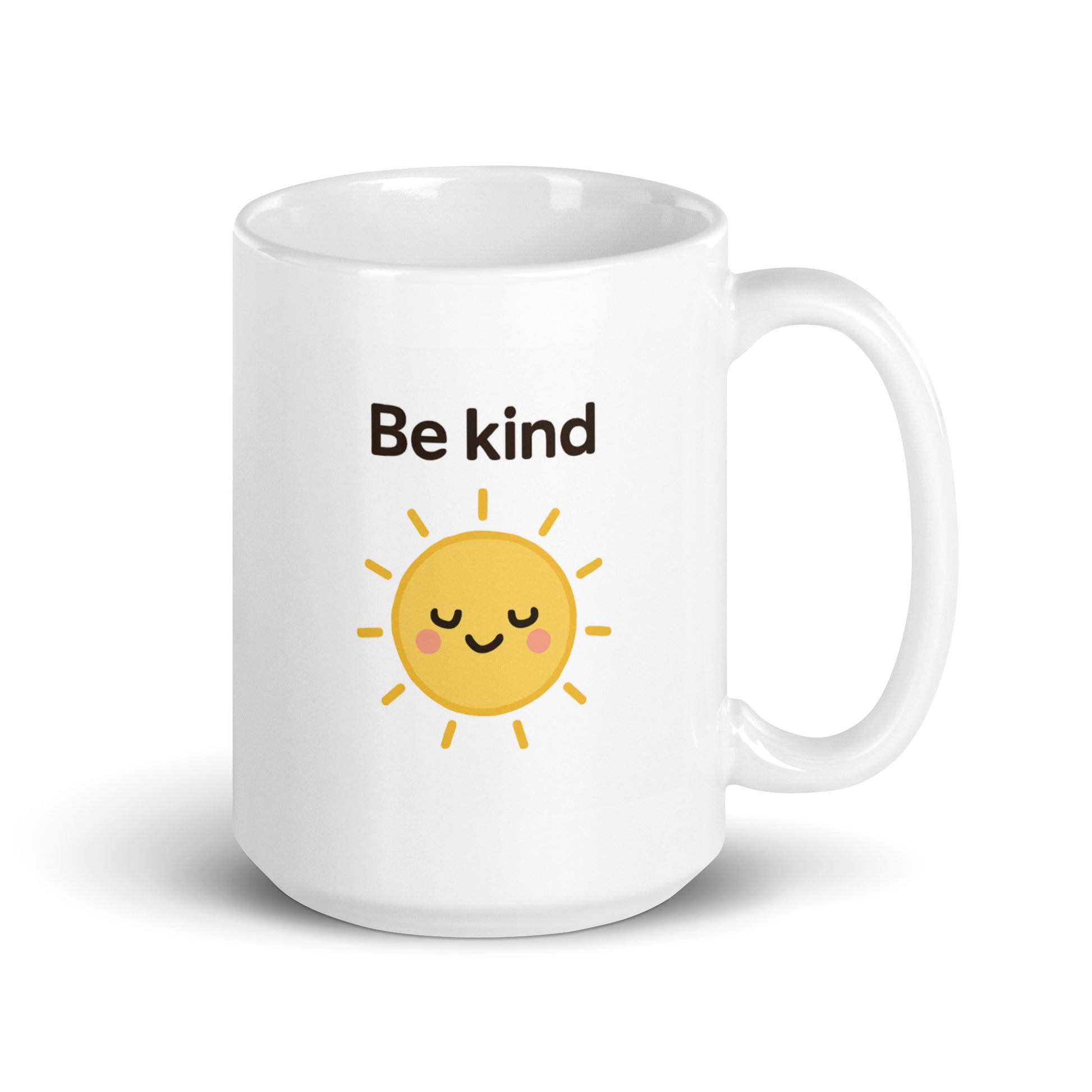 Be Kind Mug – Kawaii Sun Design with Positive Message on White Background – Duvencioglu