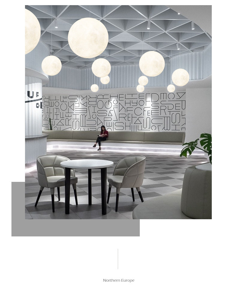 Nordic Moon Ball Chandelier – 20–35 cm Fishing-Line Pendant Light – Duvencioglu