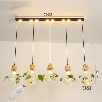Aquarium-Style Glass & Wood LED Chandelier – 160 mm Single-Head Pendant – Duvencioglu