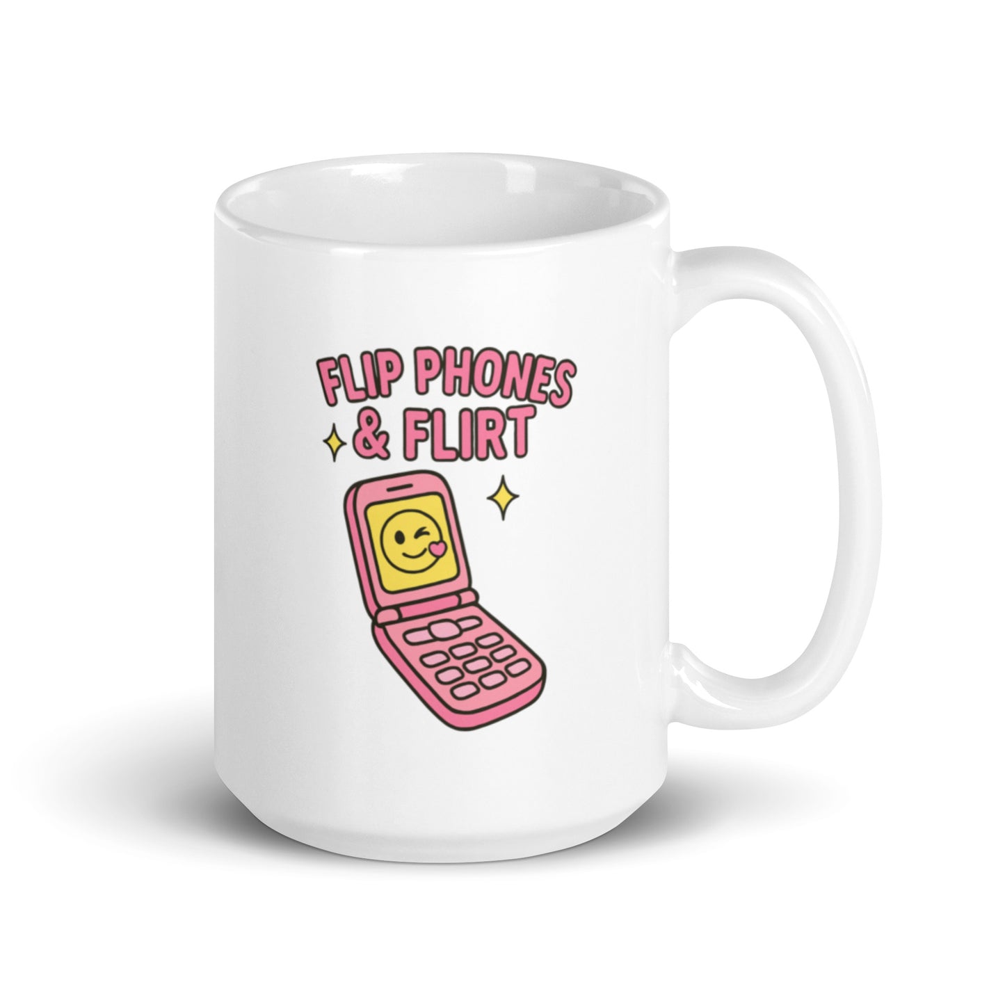 Flip Phones and Flirt Mug – Y2K Aesthetic Quote Gift for Retro Romantics – Duvencioglu