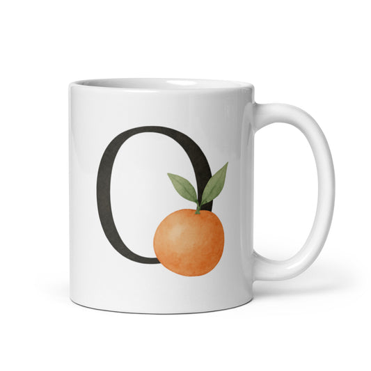 O Initial Mug with Orange Fruit – Watercolor Letter O Cup – Fresh and Fun Gift – Personalized Citrus Name Coffee Mug for Her or Him – Duvencioglu