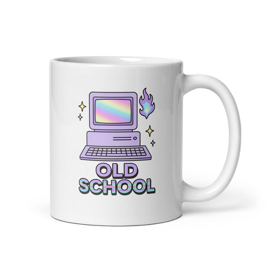 Old School Computer Mug – Retro PC Y2K Holographic Pastel Cup – Duvencioglu
