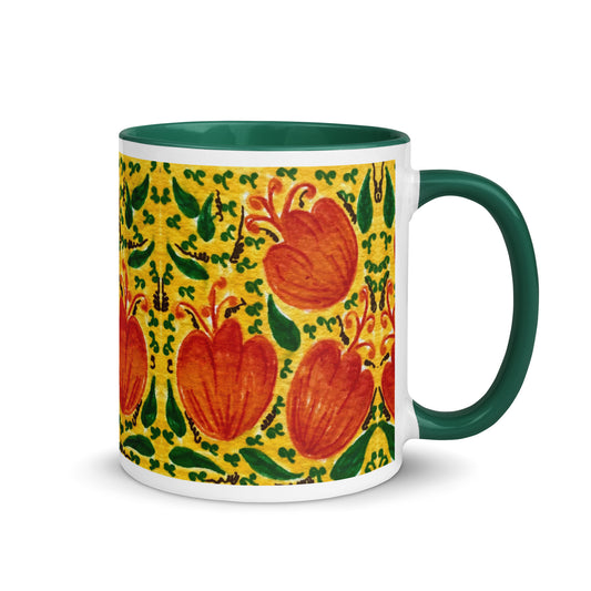 Retro Tulip Flower Mug – Warm Orange & Yellow Botanical Pattern Design – Duvencioglu