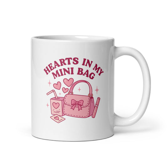 Hearts in My Mini Bag Mug – Y2K Coquette Purse Cup, Cute Glitter Girl Gift-Duvencioglu
