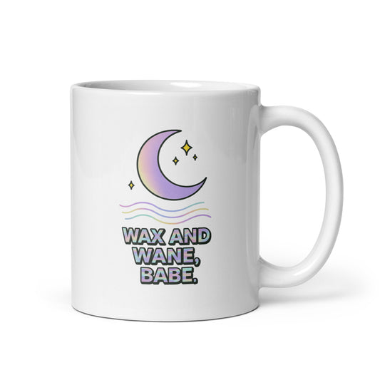 Wax and Wane Babe Mug – Crescent Moon Pastel Holographic Y2K Cup – Duvencioglu