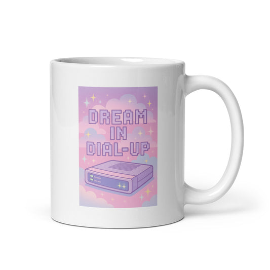 Dream in Dial-Up Mug – Y2K Modem Aesthetic Quote Gift with Digital Vibes – Duvencioglu