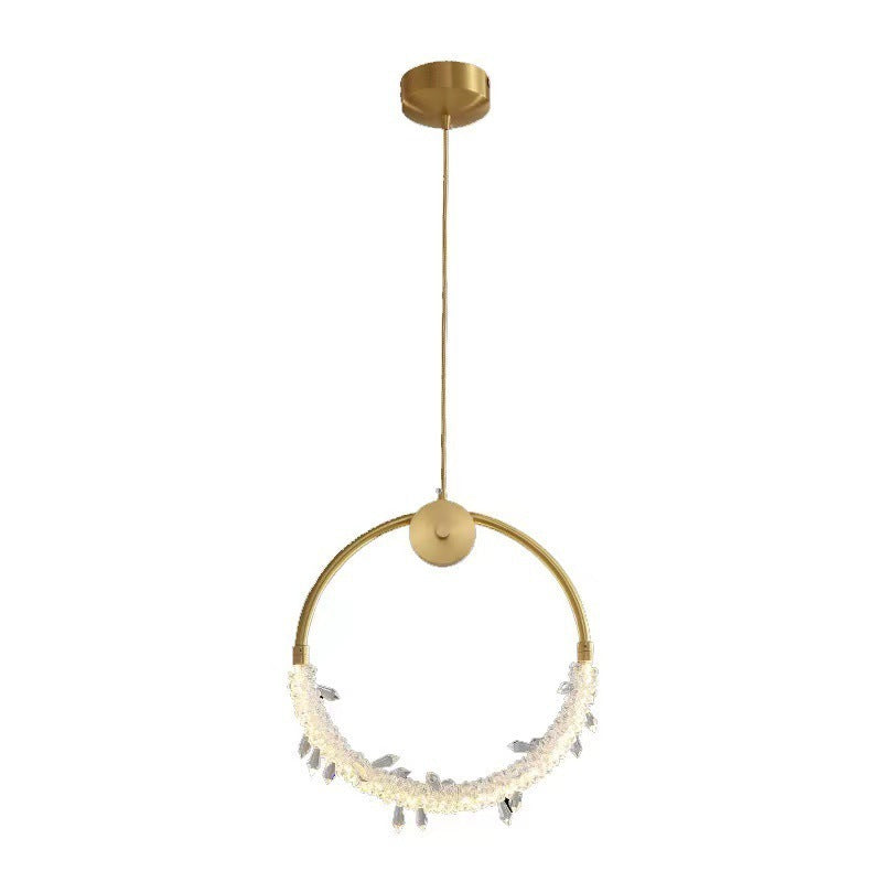 Copper & Crystal Moon Shadow Chandelier – 36 cm Bedside Pendant – Duvencioglu
