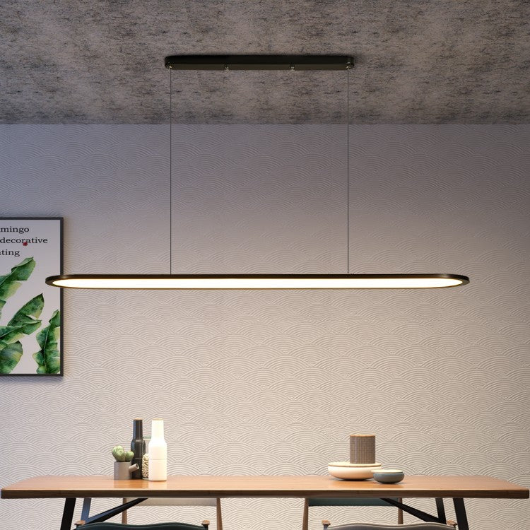Linear Strip LED Chandelier – Modern Iron Pendant (White & Black) – Duvencioglu