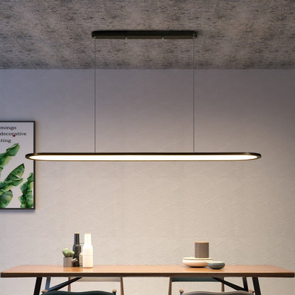 Linear Strip LED Chandelier – Modern Iron Pendant (White & Black) – Duvencioglu