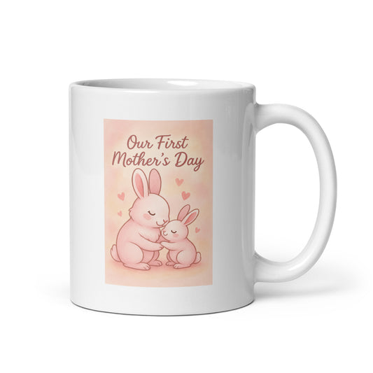 Our First Mother’s Day Mug – Cute Bunny Mom and Baby – First Mother’s Day Gift – New Mom Coffee Cup – Soft Pastel Animal Mug – Duvencioglu