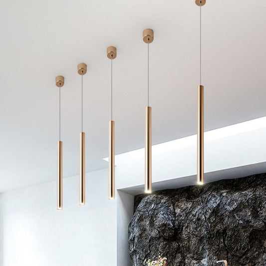French Gold Cylindrical LED Chandelier – Single-Head Pendant – Duvencioglu