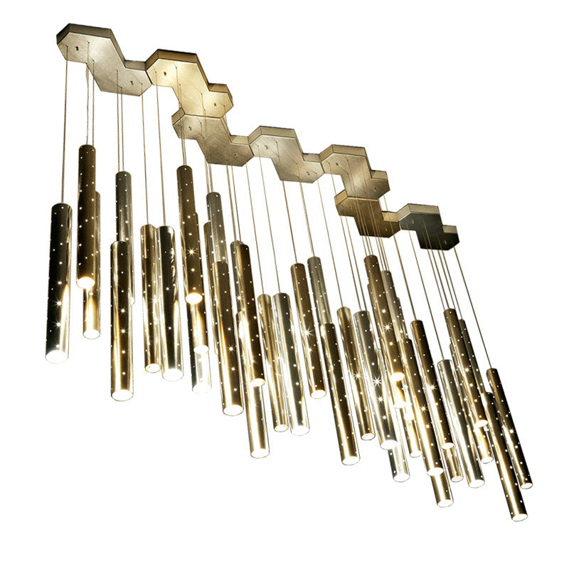 Light-Luxury Hollow-Tube LED Chandelier – 6-Head Bar Pendant – Duvencioglu