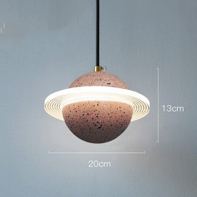 Modern Red Planet LED Chandelier – Single-Head Marble Pendant – Duvencioglu