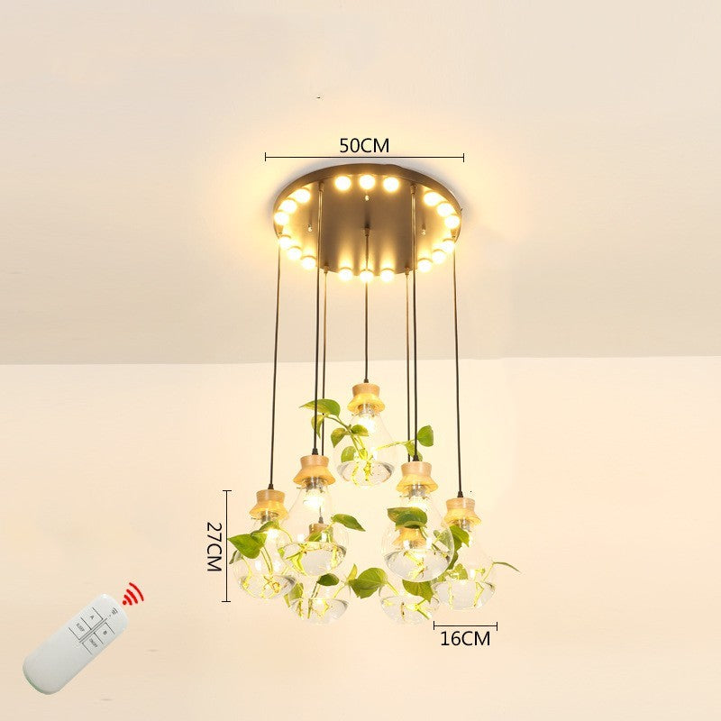 Aquarium-Style Glass & Wood LED Chandelier – 160 mm Single-Head Pendant – Duvencioglu