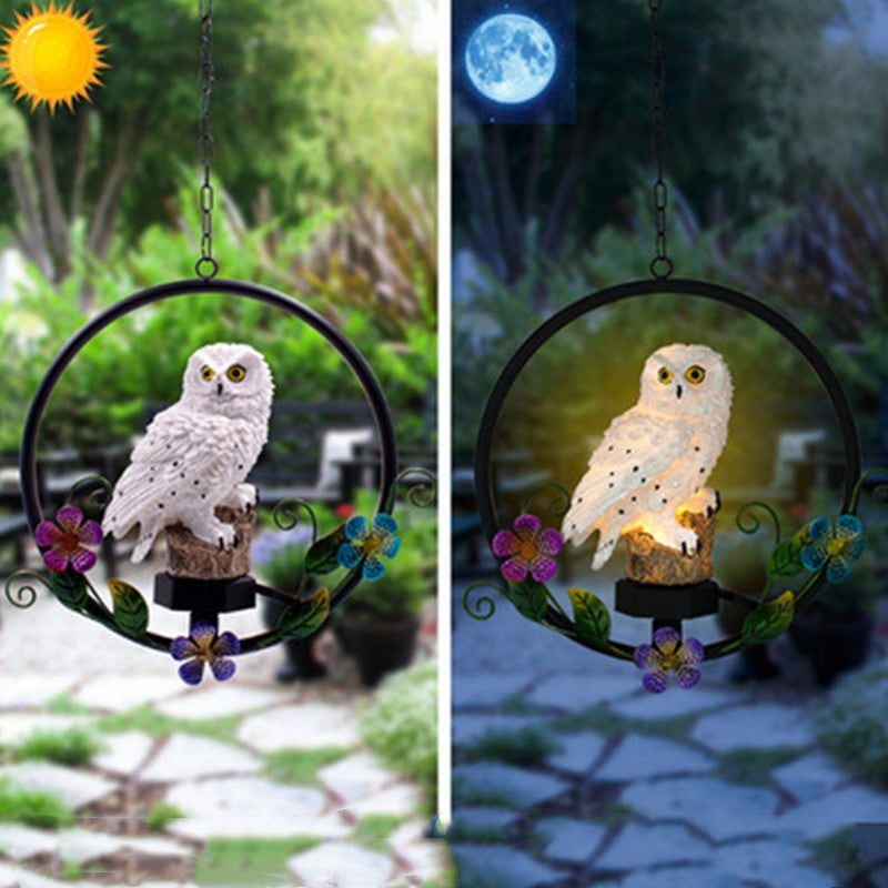 Solar LED Owl Garden Chandelier – Resin & Iron Outdoor Pendant – Duvencioglu