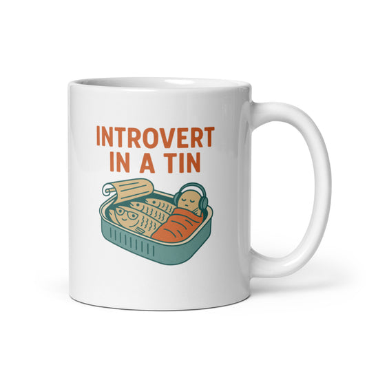 Introvert in a Tin Mug – Funny Sardine Blanket Design, Cozy Coastal Cup Gift – Duvencioglu
