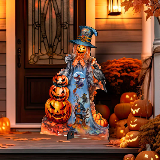 Freestanding Halloween Pumpkin Scarecrow Decor - Handcrafted Wood Art by G. Debrekht (Made in USA) – Duvencioglu