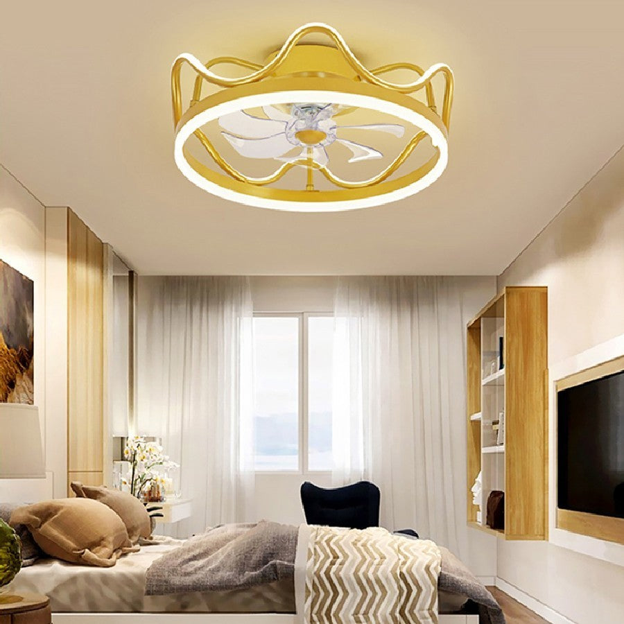 Modern Invisible Fan Chandelier with Rattan Accents – Remote, App & Voice Control (45 × H18 cm) – Duvencioglu