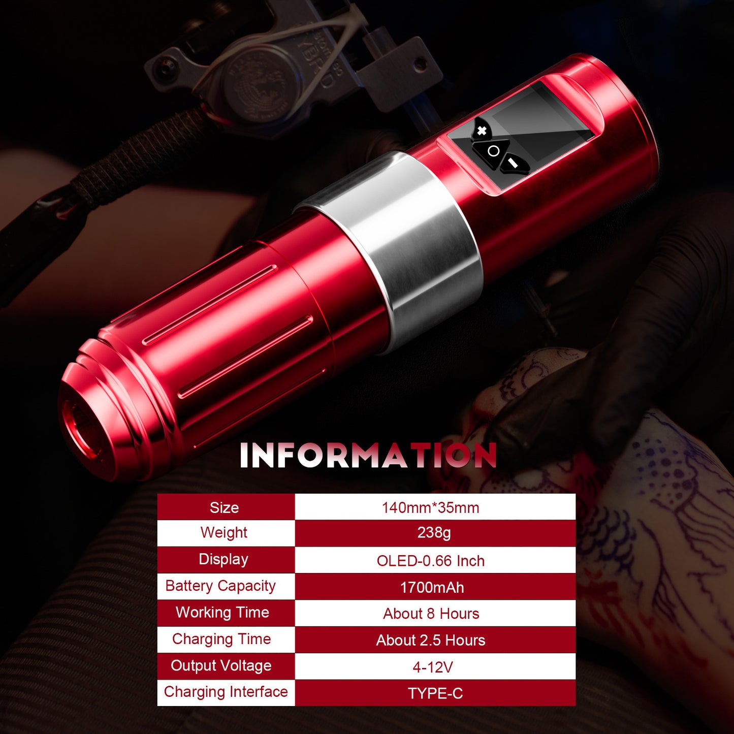 W2 Wireless Tattoo Pen with OLED Display & 1700mAh Battery – Duvencioglu
