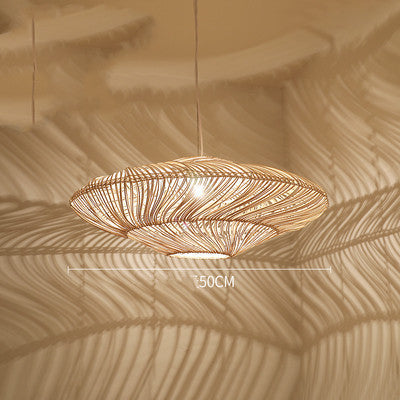 Handwoven Japanese Zen Rattan LED Chandelier – Multi-Size Straw Pendant – Duvencioglu