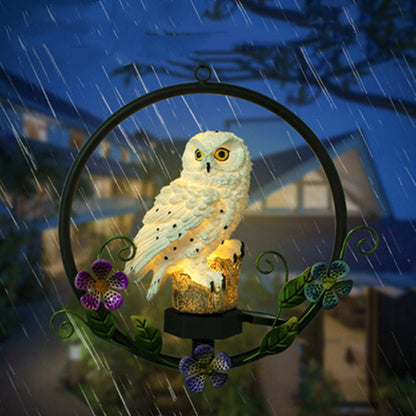 Solar LED Owl Garden Chandelier – Resin & Iron Outdoor Pendant – Duvencioglu