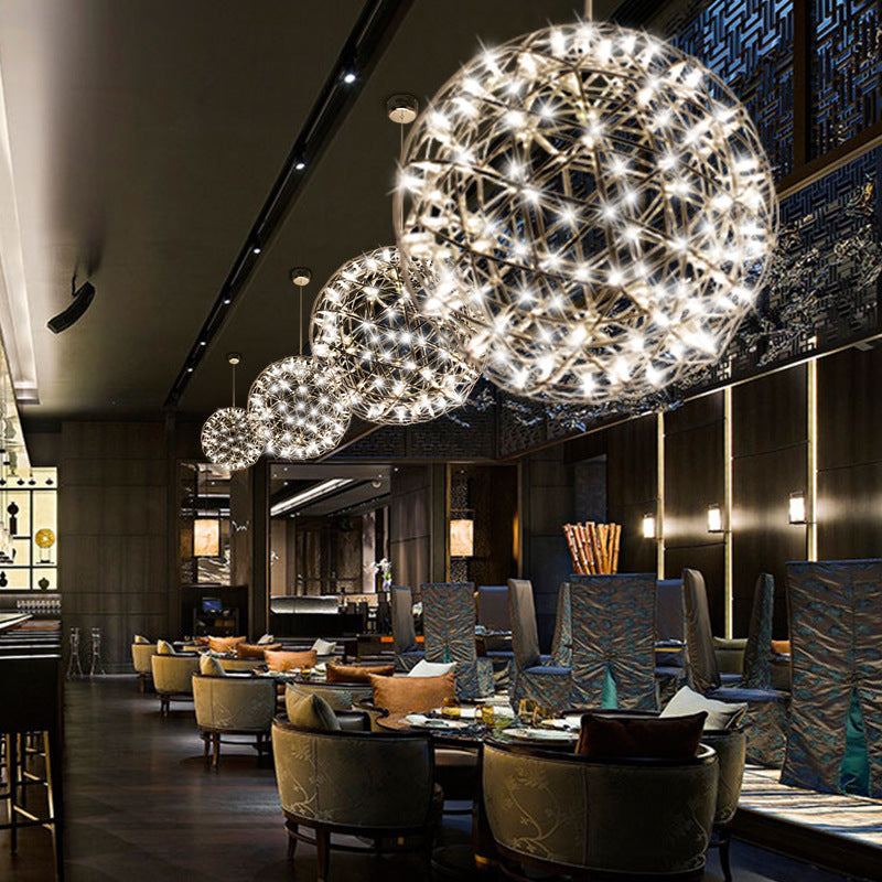 Spark Ball “Full Sky” Star Chandelier – Stainless-Steel LED Pendant – Duvencioglu