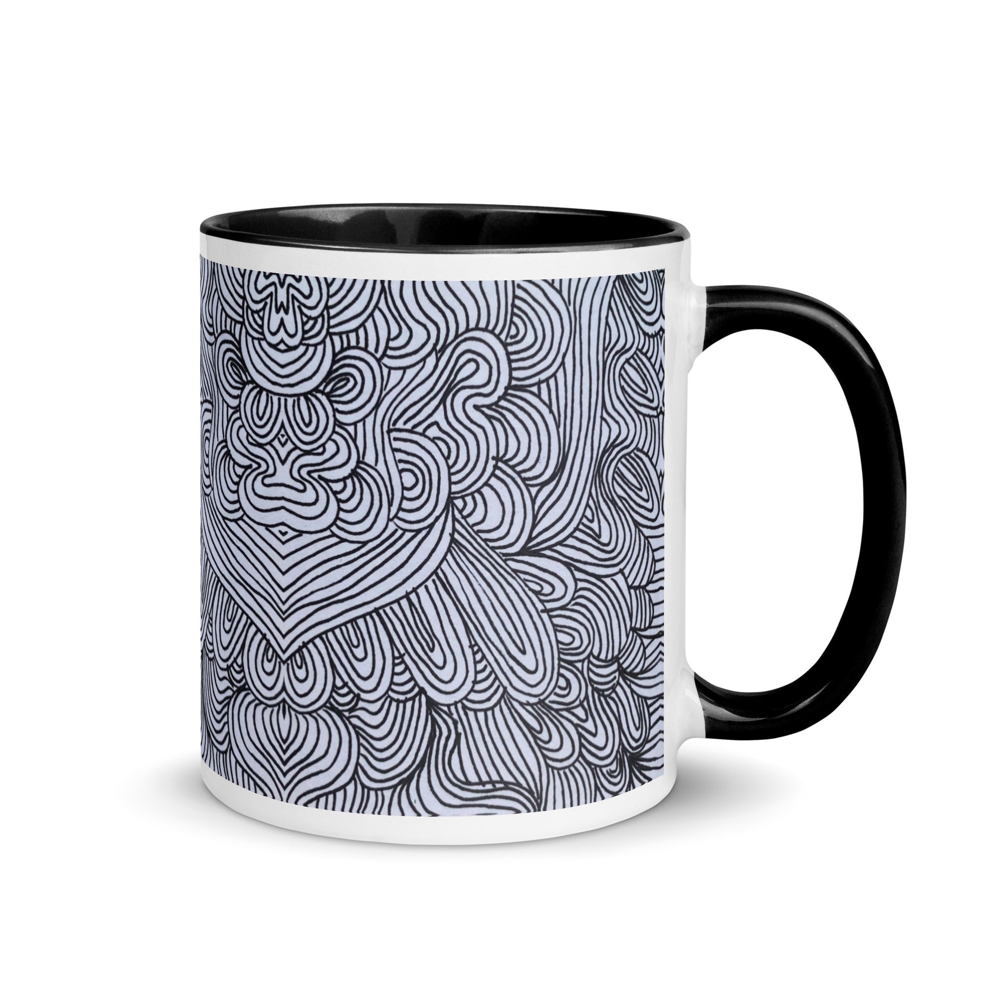 Black and White Line Art Mug – Hand Drawn Abstract Pattern Cup, Modern Minimal Ink Design – Duvencioglu