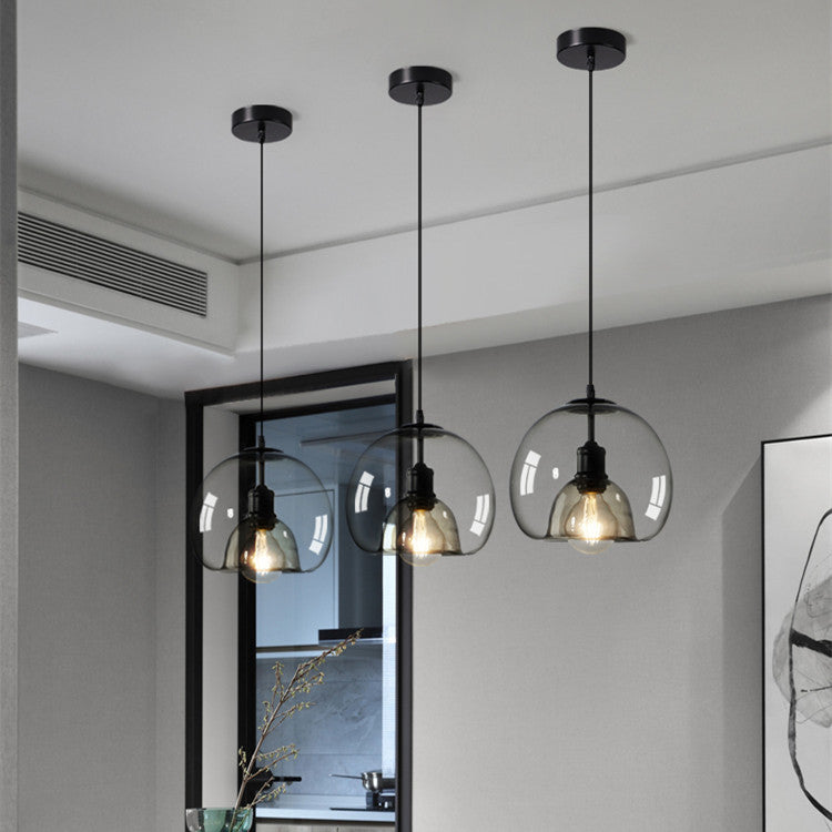 Nordic Single-Head Glass Chandelier – Cognac & Smoke Grey Pendant (E27) – Duvencioglu