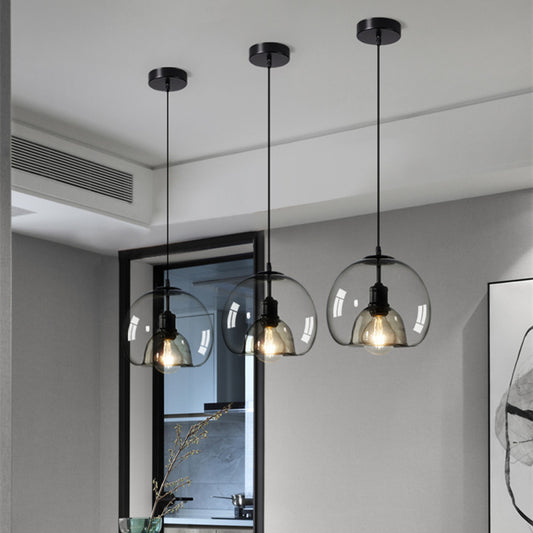 Nordic Single-Head Glass Chandelier – Cognac & Smoke Grey Pendant (E27) – Duvencioglu