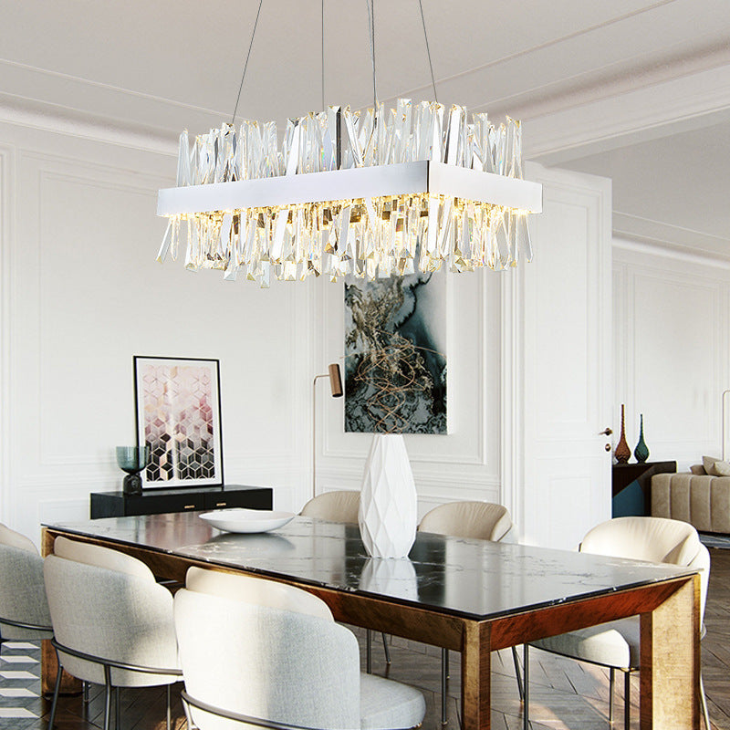 Stainless Steel K9 Crystal LED Chandelier – 60–100 cm Round & Rectangle Pendant – Duvencioglu