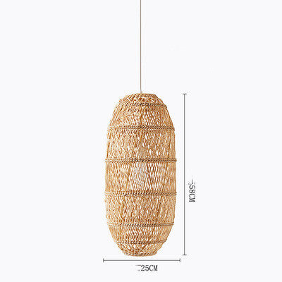 Handwoven Japanese Zen Rattan LED Chandelier – Multi-Size Straw Pendant – Duvencioglu