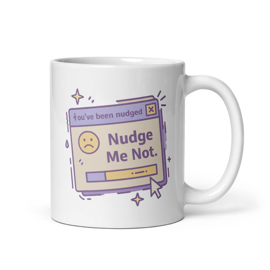 Nudge Me Not Mug – Retro MSN Pixel Window – Pastel Glitch Aesthetic – Funny Y2K Coffee Cup – Duvencioglu