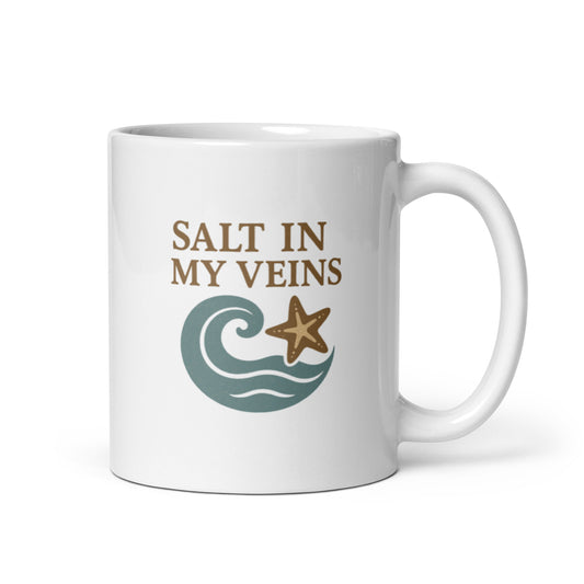 Salt in My Veins Mug – Ocean Soul Coffee Cup, Vintage Coastal Life Gift – Duvencioglu