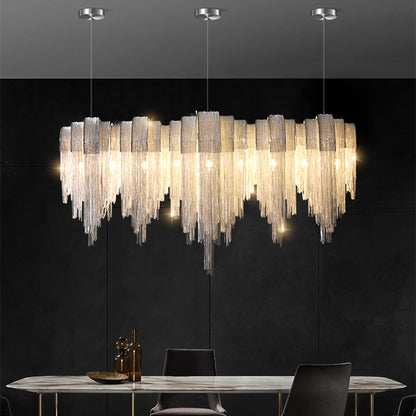 Nordic Luxury Tassel Aluminum Chain Chandelier – LED Villa Pendant Light – Duvencioglu