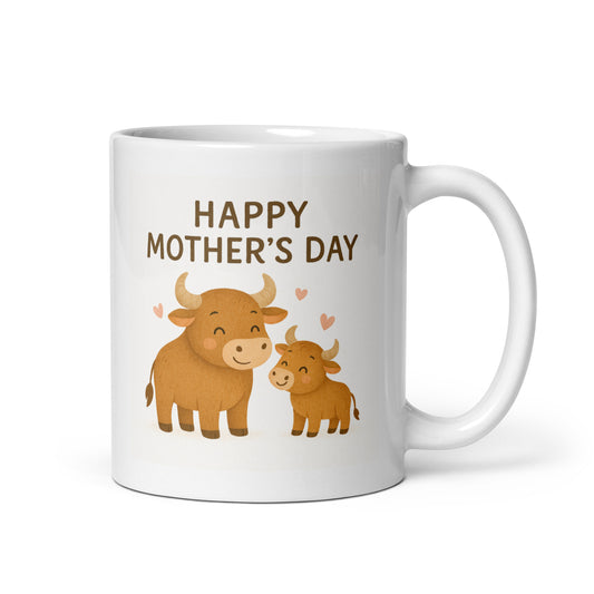 Happy Mother’s Day Mug – Cute Bull Mom and Calf – Farm Animal Mom Gift – New Mom Coffee Cup – Rustic Mother’s Day Mug – Duvencioglu