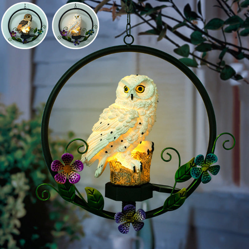 Solar LED Owl Garden Chandelier – Resin & Iron Outdoor Pendant – Duvencioglu