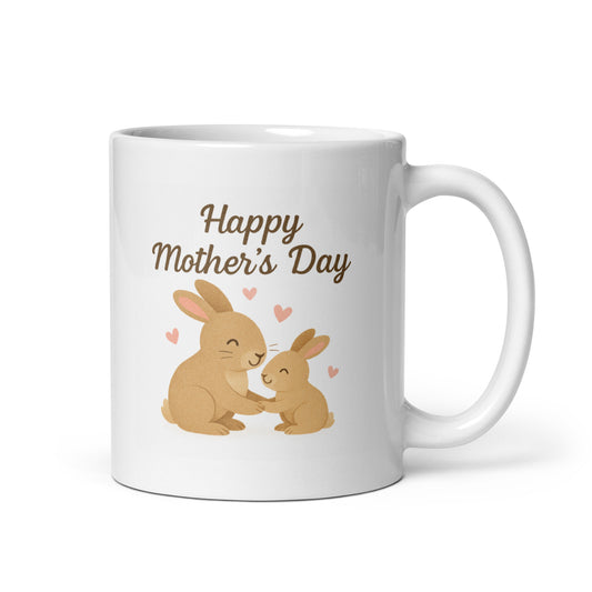 Happy Mother’s Day Mug – Cute Bunny Mom and Baby – Rabbit Mother’s Day Gift – New Mom Coffee Cup – Soft Pastel Animal Mug – Duvencioglu