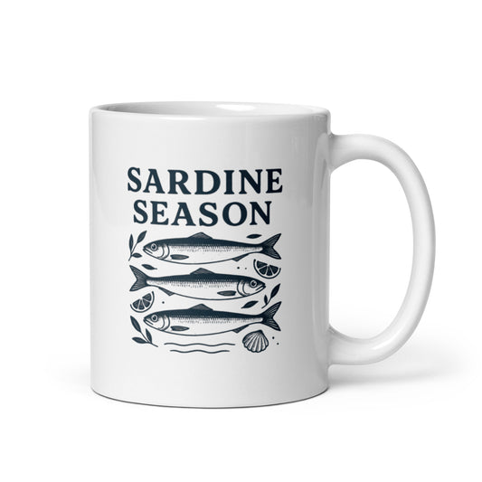 Sardine Season Mug – Vintage Coastal Kitchen Cup, Retro Fish Illustration Gift – Duvencioglu