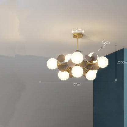 Nordic Minimalist Metal & Glass Chandelier – E27 Pendant Light (White/Grey/Color) – Duvencioglu