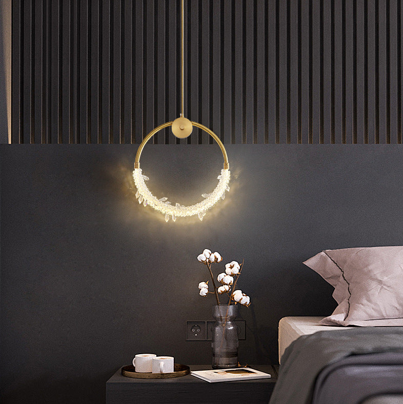 Copper & Crystal Moon Shadow Chandelier – 36 cm Bedside Pendant – Duvencioglu