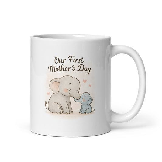 Our First Mother’s Day Mug – Cute Elephant Mom and Baby Design – New Mom Gift from Baby – First Mother’s Day Coffee Cup Adorable Animal Mug – Duvencioglu
