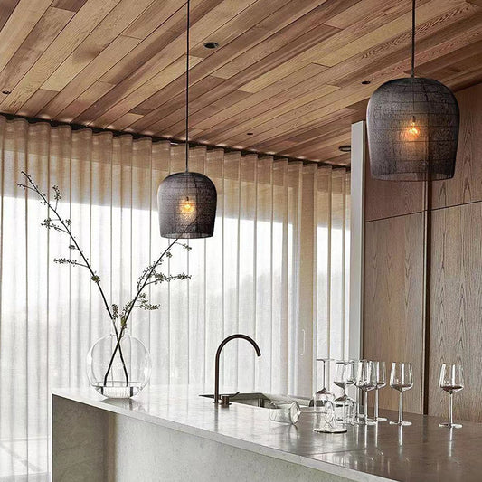 Zen Rattan LED Chandelier – 31 cm Handwoven Pendant for Tea Rooms & Studies – Duvencioglu