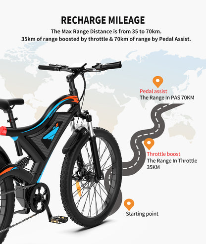 Ride Beyond Limits: 26" Electric Mountain Bike with 500W Motor & 48V Battery – Duvencioglu