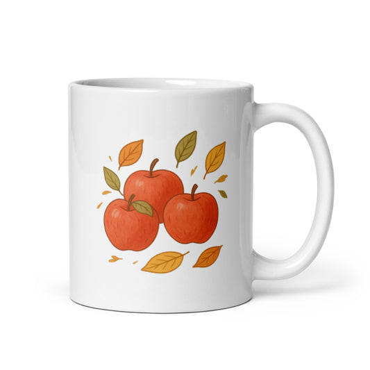 Fresh Apples and Leaves Mug – Harvest Season Design – Cozy Cottagecore Coffee Cup – Autumn Nature Lover Gift Idea – Duvencioglu