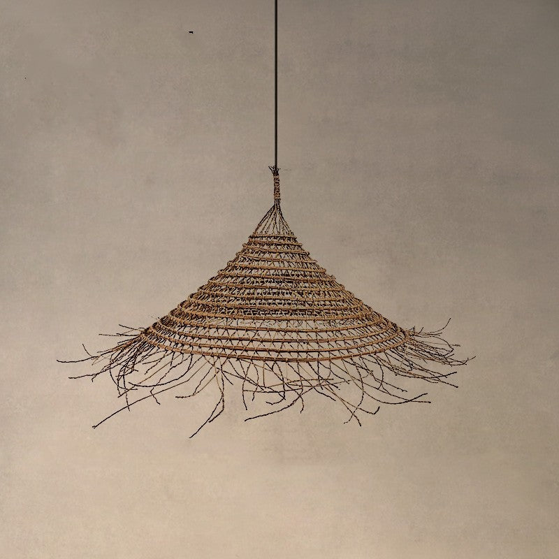 Wabi-Sabi Handwoven Rattan Bedside Chandelier – Natural LED Pendan – Duvencioglu