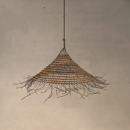 Wabi-Sabi Handwoven Rattan Bedside Chandelier – Natural LED Pendan – Duvencioglu